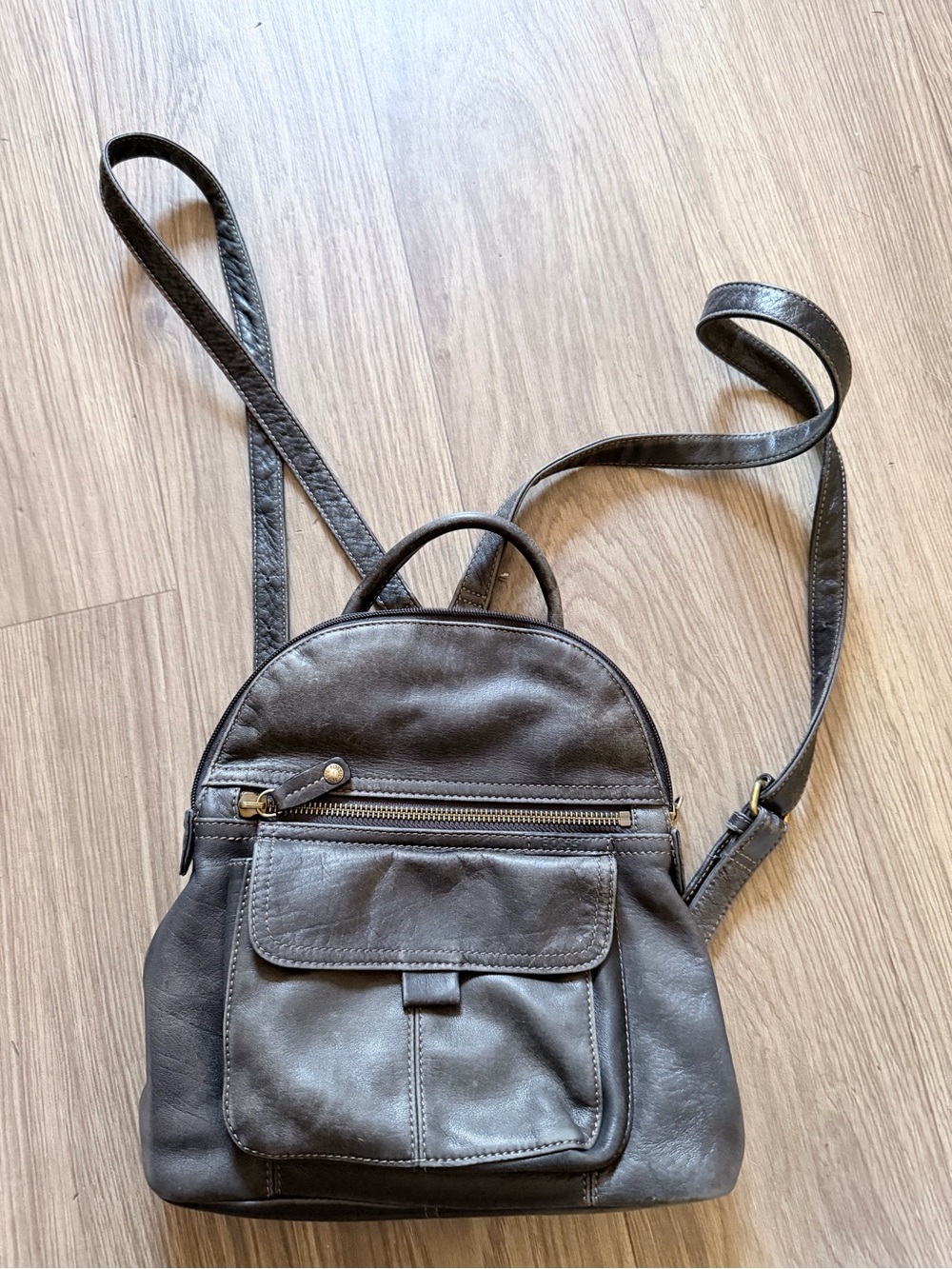 Fossil Brown Genuine Leather Backpack Purse Front Pockets Vintage Style